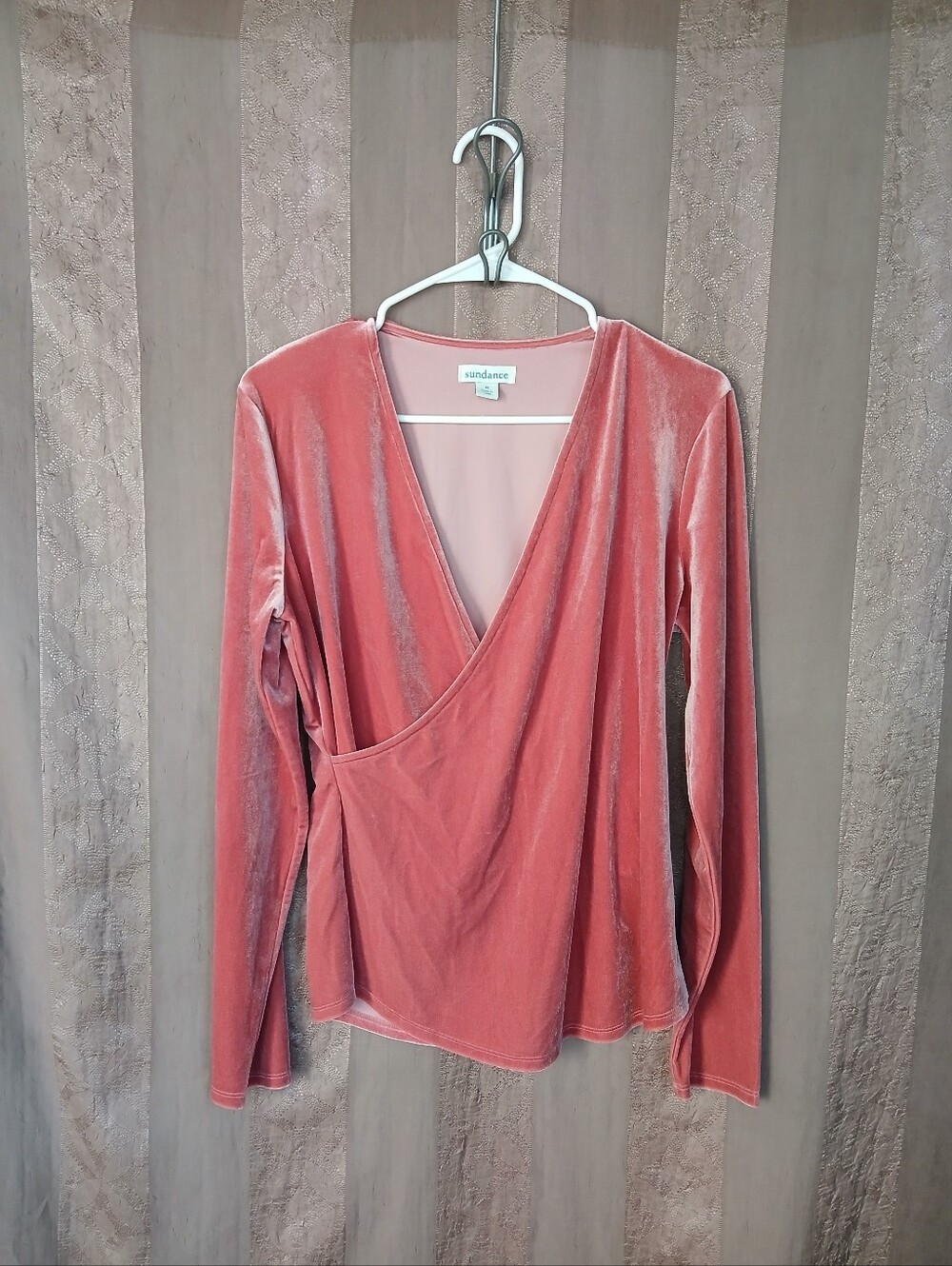 💎 Sundance Velvet Top Shirt Blouse Faux Wrap Front Dusty Rose